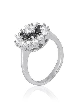 Серебряное кольцо с черными фианитами, размер 16,0, вес: 4.5 г