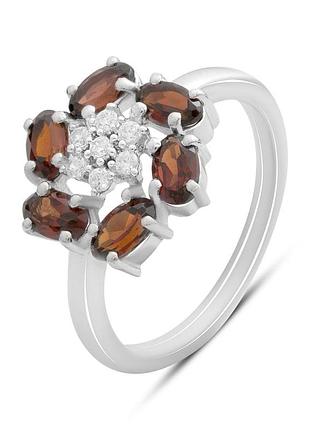 Срібне кільце komilfo з натуральним гранатом 1.998ct, фіанітами, вага виробу 3,33 г (2191445) 17 розмір