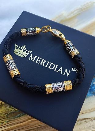 Шелковый браслет с серебряными вставками и окончаниями с позолотой meridian 925 пробы 426/5з 23