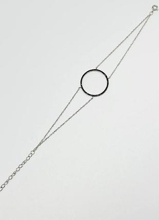 Серебряный браслет с чёрными фианитами геометрия, размер 17 см x 2,3 см, вес: 2.5 г