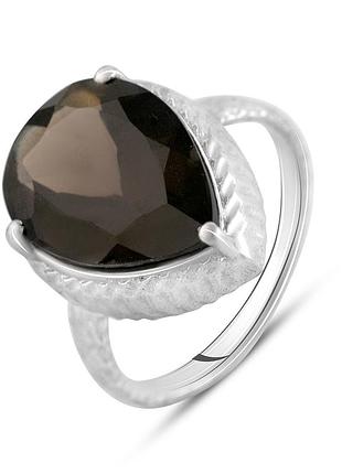 Срібне кільце komilfo з натуральним раухтопазом (димчастим кварцем) 4.6ct, вага виробу 4,91 гр (2120773) 18