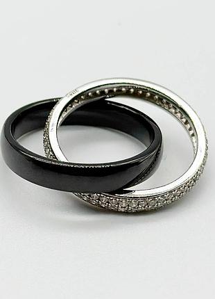 Серебряное кольцо со вставкой фианит/керамика, размер 18,5, вес: 4.8 г