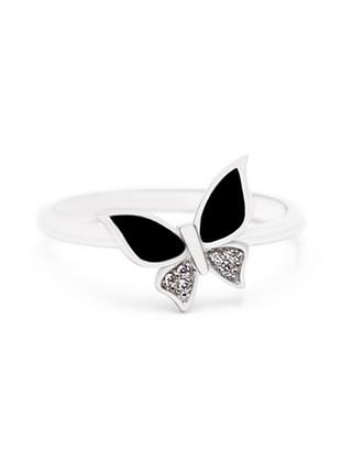 Серебряное кольцо в стиле "van cleef и arpels" со вставкой фианит/оникс, размер 15,5, вес: 2.2 г
