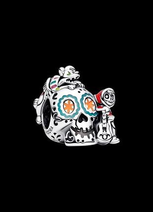 Серебряное ожерелье pandora "череп, мигель и данте"