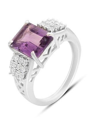 Срібне кільце komilfo з натуральним аметистом 3.593ct, вага виробу 3,83 г (2163176) 18 розмір