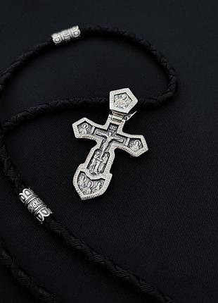 Серебряный крестик и шнурок со вставками из серебра 925 пробы с чернением 846/4+кр0169 65