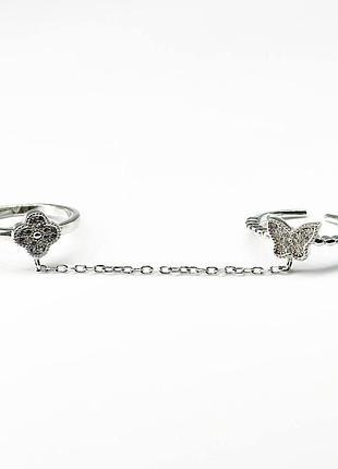 Серебряное кольцо в стиле "van cleef и arpels" с фианитами, размер 16,0, вес: 3.4 г