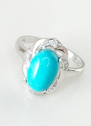 Серебряное кольцо, бирюза/фианит, размер 17,5, вес: 3.4 г