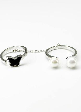 Срібна каблучка в стилі "van cleef та arpels" зі вставкою онікс/sea shell pearl, розмір 18,0, вага: 3.6 г