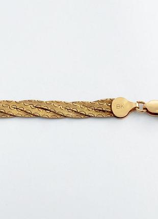 Серебряный браслет в позолоте, коса (875б), размер 20 см x 0,8 см, вес: 13.0 г