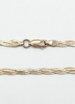 Серебряная цепочка позолоченная, плетение коса, размер 50 см x 0,3 см, вес: 6.8 г