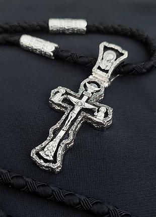Серебряный крест с эбеновым деревом и канат со вставками meridian 925 пробы с чернением 846/5+кр01е 65
