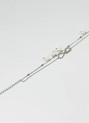 Серебряный браслет с бусинами бесконечность, размер 16 см x 0,1 см, вес: 5.0 г