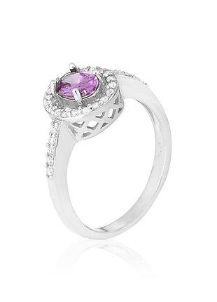 Серебряное кольцо с фиолетовыми фианитами, размер 19,0, вес: 3.2 г