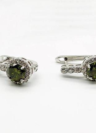 Серебряные серьги родированные с английской застежкой со вставкой фианит