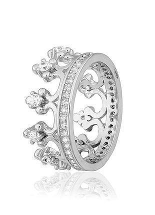 Серебряное кольцо корона с фианитами, размер 15,5, вес: 3.1 г 15,9
