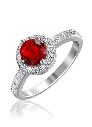 Серебряное кольцо с красными фианитами, размер 16,5, вес: 3.1 г
