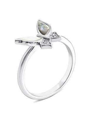 Срібна каблучка в стилі "van cleef та arpels" зі вставкою фіаніт/перламутр, розмір 17,1, вага: 2.1 г