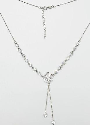 Серебряное колье с фианитами, размер 46 см x 0,1 см, вес: 7.2 г