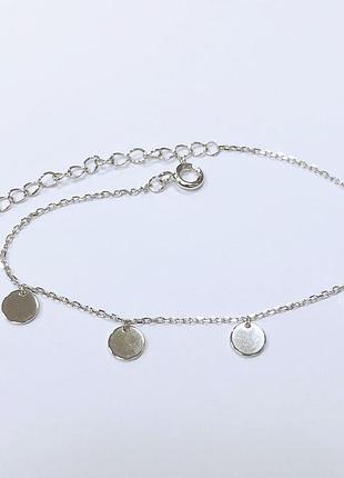 Серебряный браслет с монетками, размер 21 см x 0,15 см, вес: 1.5 г