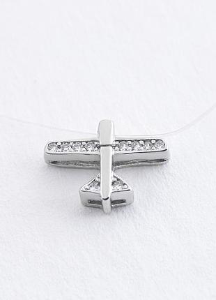 Колье из серебра самолет, размер 38 см x 0,05 см, вес: 1.1 г