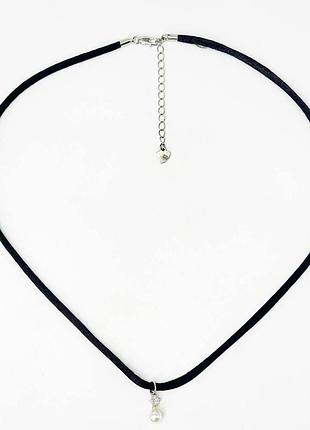 Серебряное колье со вставкой фианит/sea shell pearl, размер 40 см x 0,2 см, вес: 2.2 г