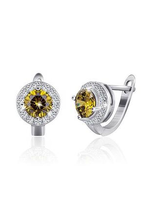 Серебряные серьги с бледно-зелеными фианитами