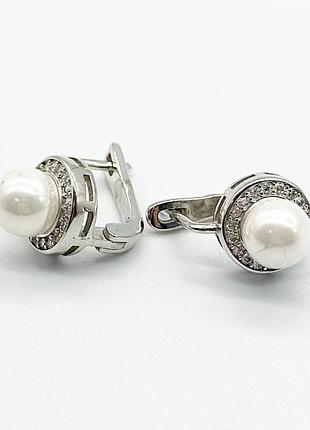 Серебряные серьги со вставкой фианит/sea shell pearl
