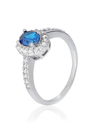 Серебряное кольцо с голубыми фианитами, размер 18,5, вес: 2.8 г