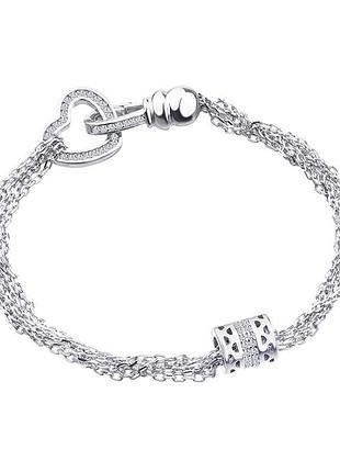 Серебряный браслет со вставкой фианит, размер 16,5 см x 0,6 см, вес: 6.4 г