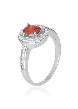 Серебряное кольцо с красными фианитами, размер 16,0, вес: 3.3 г