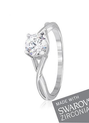 Серебряное кольцо с цирконием swarovski zirconia, размер 17,5, вес: 2.1 г
