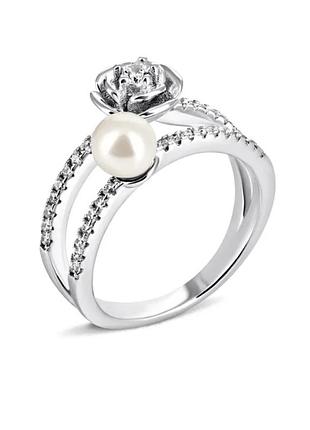 Серебряное кольцо со вставкой фианит/sea shell pearl, размер 16,5, вес: 2.9 г