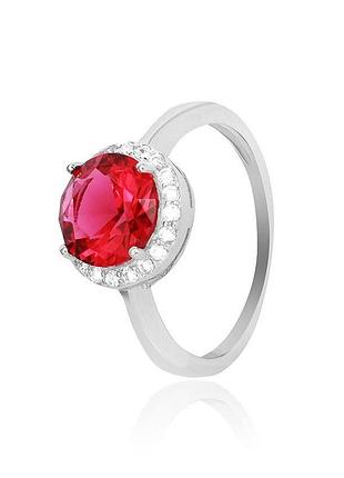 Серебряное кольцо с красными фианитами, размер 16,0, вес: 2.3 г