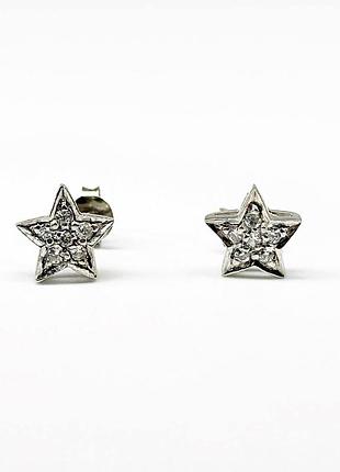 Серебряные серьги пусеты родированные со вставкой фианит