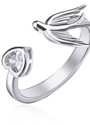 Серебряное кольцо с ласточкой и сердечком, размер 18,0, вес: 2.0 г