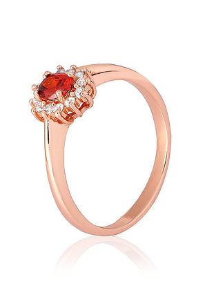 Серебряное кольцо в позолоте с красными фианитами, размер 19,5, вес: 2.2 г