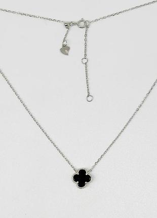 Срібне кольє в стилі "van cleef та arpels" зі вставкою онікс, розмір 43 см x 0,1 см, вага: 1.8 г