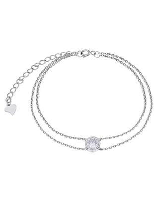 Серебряный браслет тонкий с фианитом, размер 16,5 см x 0,6 см, вес: 1.8 г