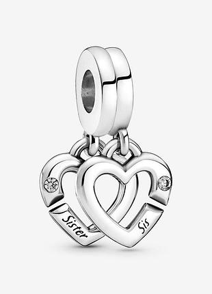 Серебряное ожерелье pandora pandora linked sister hearts split dangle