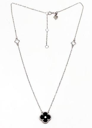 Срібне кольє в стилі "van cleef та arpels" зі вставкою онікс/фіаніт, розмір 43 см x 0,1 см, вага: 3.0 г