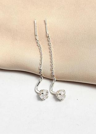 Серьги из серебра с круглым цирконом