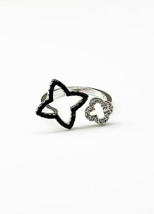 Срібна каблучка в стилі "van cleef та arpels" з фіанітами, розмір 18,5, вага: 2.3 г