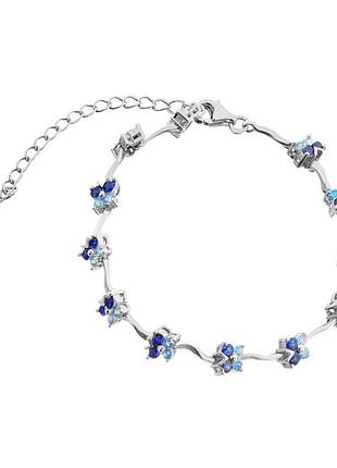 Серебряный браслет с синими фианитами, размер 16,5 см x 0,5 см, вес: 6.3 г