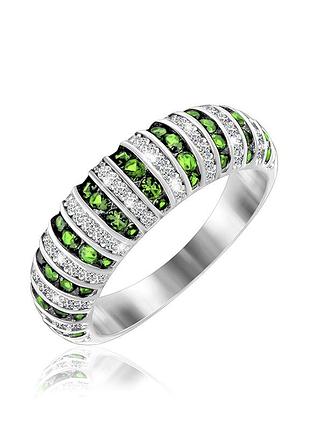 Серебряное кольцо с изумрудными фианитами, размер 18,0, вес: 3.9 г