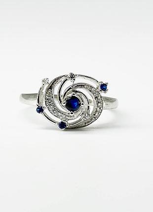 Серебряное кольцо со вставкой фианит/сапфир, размер 16,0, вес: 2.1 г