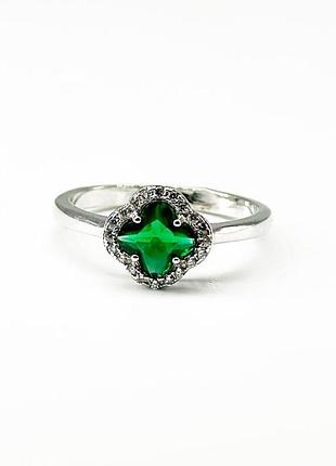 Срібна каблучка в стилі "van cleef та arpels" з фіанітами, розмір 18,0, вага: 2.3 г