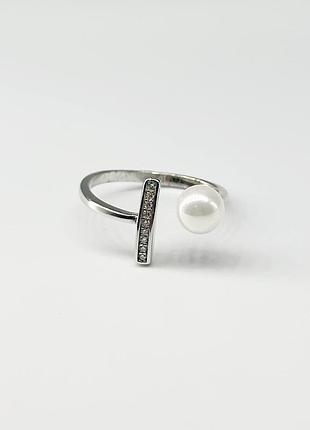 Серебряное кольцо со вставкой фианит/sea shell pearl, размер 18,0, вес: 1.9 г