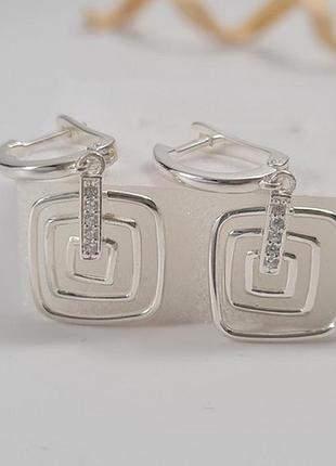 Серьги из серебра из подвесками и белыми фианитами
