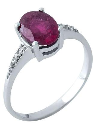 Срібне кільце komilfo з натуральним рубіном 3.465ct, вага виробу 2,97 г (0503158) 18.5 розмір